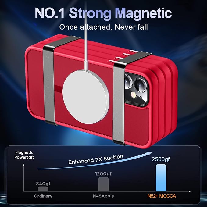 MOCCA Strong Magnetic for iPhone 11 Case,[Compatible with Magsafe][Glass Screen Protector+Camera Lens Protector] Slim Thin Shockproof Cover Case for iPhone 11 6.1 inch, Red