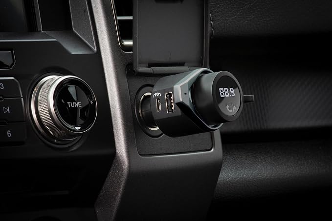 Scosche FM Bluetooth Radio Transmitter for Car, Hands-Free Kit with Dual USB Charging Ports, 12W USB-A + 20W Fast Type-C Car Charger, Wireless Adapter for Calls, Siri and Google Assistant