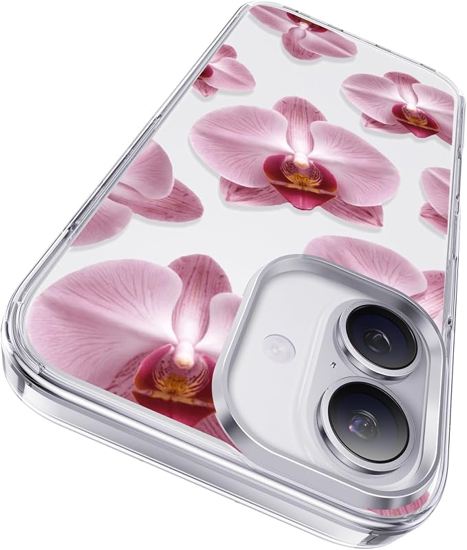 CASEKOO Pink Phalaenopsis for iPhone 16 Case, [Never Yellow Technology] [12FT Military-Grade Protection] Transparent Slim Floral Cover Gril Women 16 Case 6.1 inch, Pink Phalaenopsis