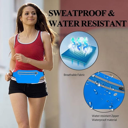 Fanny Packs for Women,Waterproof Fanny Pack for Men,Adjustable Running Belt Waist Pack Slim Expandable Pocket Belt,iPhone Running Holder Cell Phone Elastic Waist Pouch Bag for Galaxy Blue