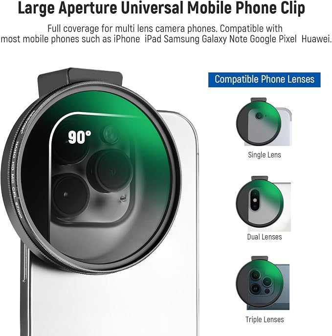 NEEWER 67mm CPL Filter for Phone, Circular Polarizing Camera Lens Filter with Cold Shoe Clip Compatible with iPhone 17 16 16e 15 Pro Max Plus 14 13 Android Samsung Galaxy S25 Ultra, FL-27