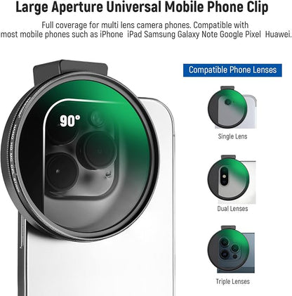NEEWER 67mm CPL Filter for Phone, Circular Polarizing Camera Lens Filter with Cold Shoe Clip Compatible with iPhone 17 16 16e 15 Pro Max Plus 14 13 Android Samsung Galaxy S25 Ultra, FL-27