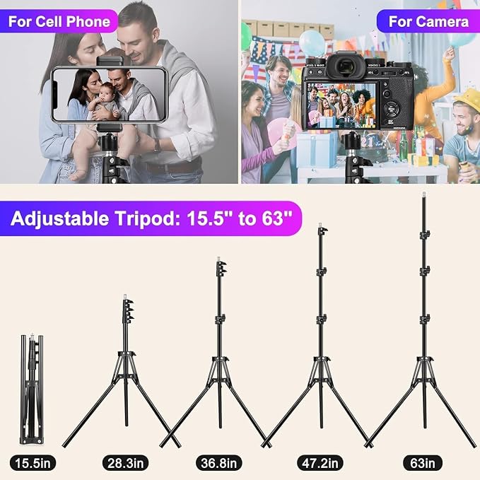 10.3" Ring Light with Tripod and Phone iPad Holder,Selfie Ring Light with 51 Color Mode,Circle Lighting for iPhone,Dimmable LED Phone Ringlight with Stand for Makeup/Video Recording/Photography/TikTok
