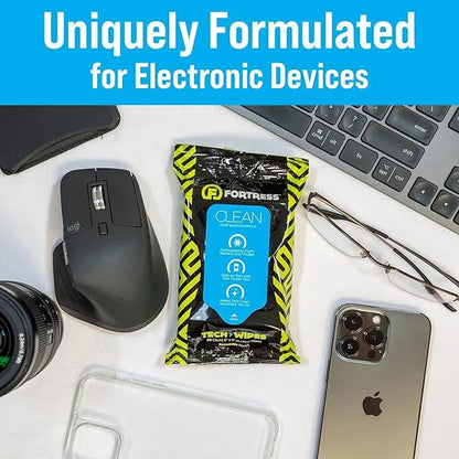 Fortress Electronic Wipes With Microfiber Cloth (25 ct, Pack of 2) To-Go Tech Wipes for Screens, Phones, Keyboards, TV Monitors, Computer Screens, and More [Travel Size] Skin-Safe