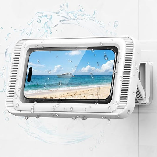 Coolpow Shower Phone Holder Waterproof with Speaker, Waterproof Phone Holder for Shower with 480° Adjustable【Enhanced Sound Quality】 HD Touch Screen Water-Proof & Anti-Fog Phone Mount for 4-7" Phones