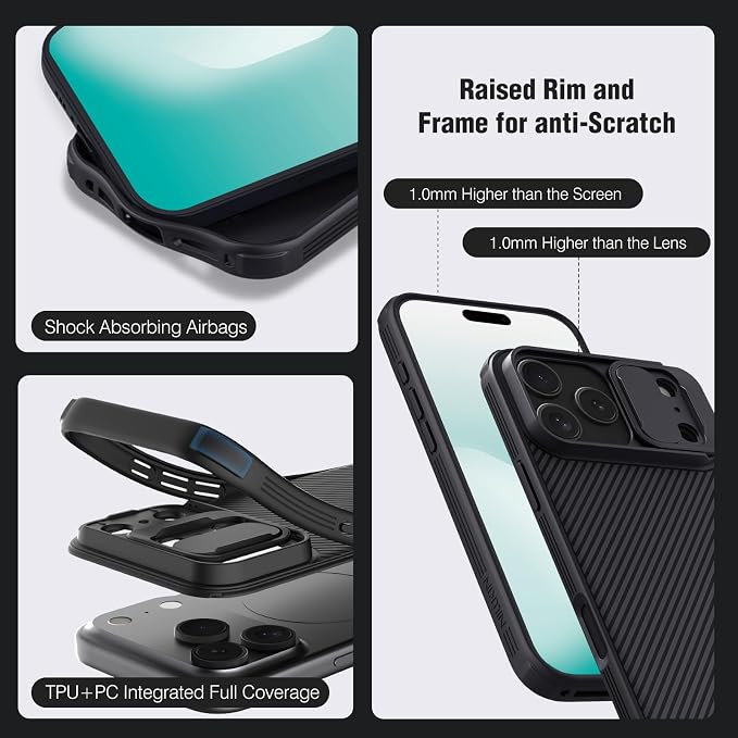 Nillkin Camshield Case for iPhone 17 Pro Max Case, [Built-in Dual Camera Cover][Slim Profile] [Military Grade Drop Protection] Shockproof Bumper Phone Case 6.9 inch 2025 Black