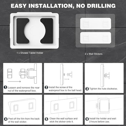MoKo Shower Tablet Holder, Stretchable Waterproof iPad Holder Fit All Devices Up to 11", 360° Rotation Tablet Wall Mount Holder with Anti-Fog Touchable Screen, 2 Placement Modes, for Bathroom Kitchen