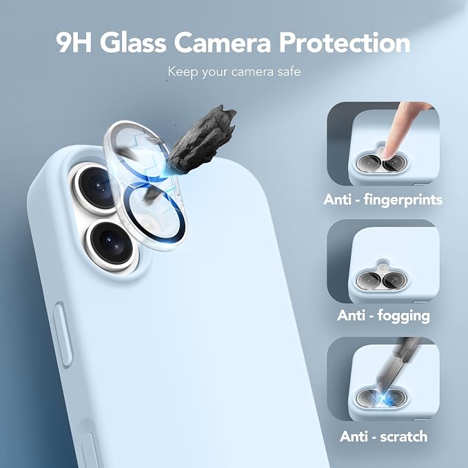 GONEZ Magnetic for iPhone 16 Case, Compatible with MagSafe, [Screen Protector + Camera Lens Protector], Liquid Silicone Shockproof Protective Phone Case for iPhone 16 6.1", Blue