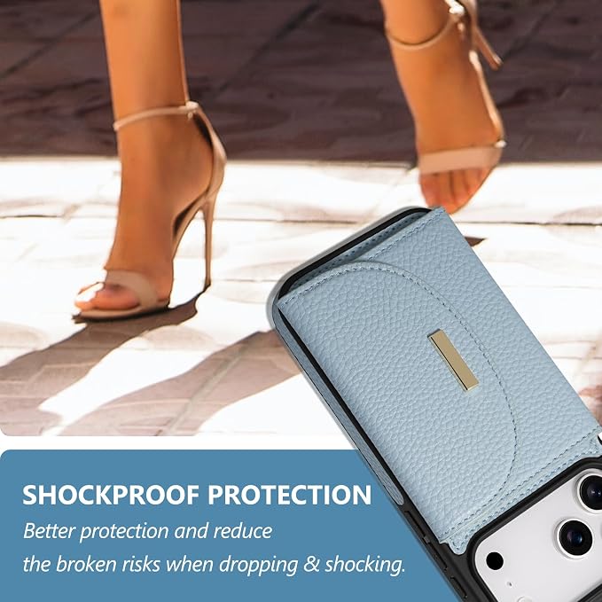 Keallce Wallet Case for iPhone 17 Pro Max 6.9'', Flip Case with RFID Blocking Card Holder Slots Kickstand, PU Leather Protective Folio Cover for Women, Blue
