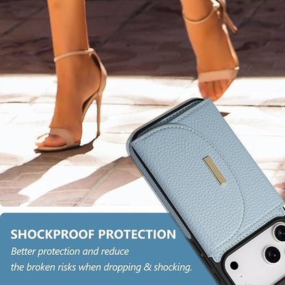 Keallce Wallet Case for iPhone 17 Pro Max 6.9'', Flip Case with RFID Blocking Card Holder Slots Kickstand, PU Leather Protective Folio Cover for Women, Blue