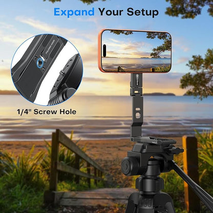 OMOTON TP03 [Ultra-Slim] for MagSafe Tripod, 360°Rotating Magnetic Phone Tripod for iPhone 17/16/15 Pro Max Air, Foldable Cell Phone Stand with 1/4" Screw & Hook Fits Vlog, Gym, Travel Essentials