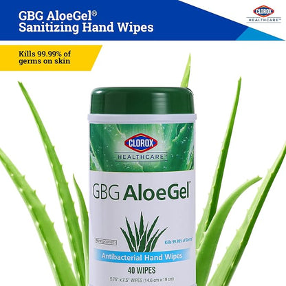 Clorox Healthcare GBG AloeGel Hand Sanitizer Wipes - Bleach-Free Hand Sanitizing Wipes for Hands in Bulk Canister - Disinfecting Sanitizer Solution for School Supplies & Office Use, 40 Count