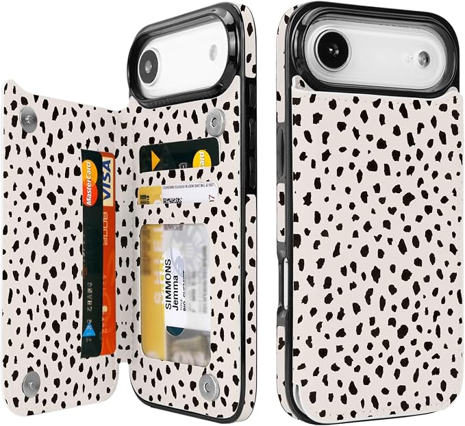 uCOLOR for iPhone 17 Air Wallet Case with Card Holder PU Leather RFID Blocking Design iPhone Air flip case for Women Men Magnetic Clasp Kickstand Design 6.5 inch (Almond Latte Polka Dot)