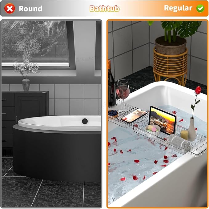Expandable Bathtub Trays for Tub,Acrylic Bath Shelf Over Tub,with Non-Slip Design iPad Holder for Books Phone，Suitable for Bathtubs with an Internal Width of up to 28 Inch