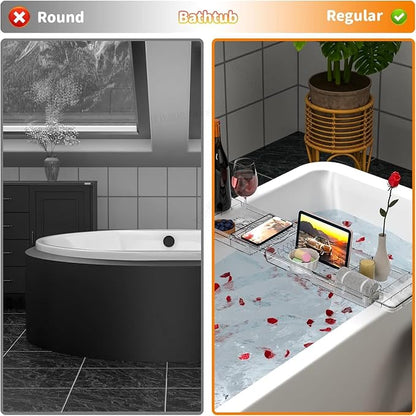 Expandable Bathtub Trays for Tub,Acrylic Bath Shelf Over Tub,with Non-Slip Design iPad Holder for Books Phone，Suitable for Bathtubs with an Internal Width of up to 28 Inch