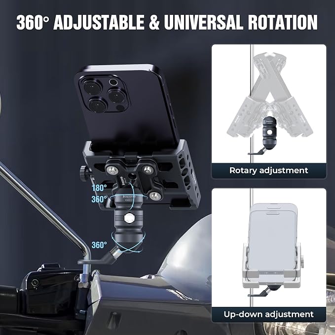 Shock-Absorbing Phone Clip Kit, for 8-10mm Screw/Mirror Install, Anti-Theft Double Socket Arm and 25mm Ball Top and Base, Suitable for Width of 2.56-3.74" Smartphone (KPS-17)