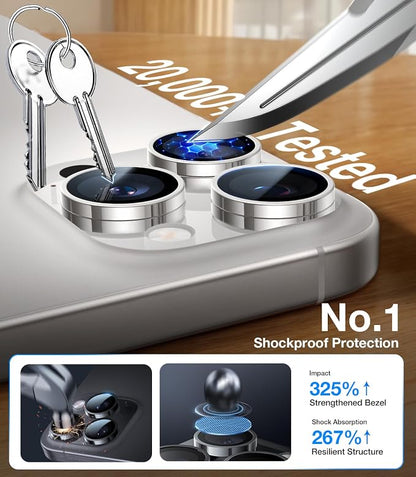 UltraGlass for iPhone 16 Pro Max/16 Pro Camera Lens Protector [NO.1 Military Grade Shatterproof] iPhone 16 Pro Max Camera Protector, 16 Pro Lens Cover [Longest Durable] Easy Install, White Titanium