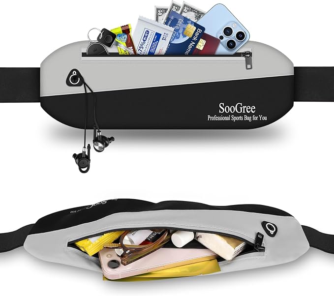SooGree Slim Fanny Packs for Women Men,Waterproof Waist Pack with Reflective Strip Adjustable Strap,Running Belt for Sports Workout Cycling Hiking, Casual Hands-Free Wallets Phone Bag