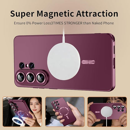 for Samsung Galaxy S26 Ultra Case,Luxury Plating Matte Case for Galaxy S26 Ultra Full Camera Lens Cover & Privacy Screen Protector Cute Women Girls Phone Cover for S 26 Ultra, Burgundy