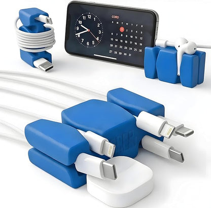 CordBrick Silicone & Steel Weighted Cord Holder for Nightstand. Travel Phone Charger Organizer. Useful iPhone Accessory. Small Gift for Guys, College Students. Tech Gadget for Teens, Men. Blue