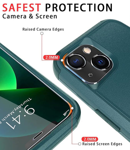 Diverbox for iPhone 13 Case [Shockproof] [Dropproof] [Tempered Glass Screen Protector + Camera Lens Protector],Heavy Duty Protection Phone Case Cover for Apple iPhone 13 (Dark Green)