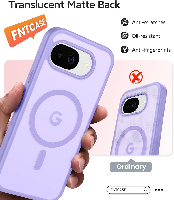 FNTCASE for Google Pixel 10a Case: [Compatible with Magsafe] Translucent Matte Cases with [Screen Protector] Military Grade Shockproof Protective Magnetic Phone Cover for Pixel 10A - Light Purple
