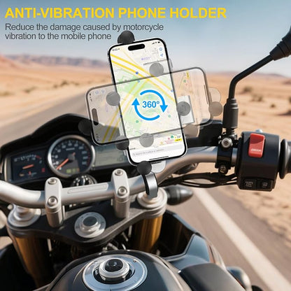Aluminum Alloy Motorcycle Phone Mount Holder [Dual Vibration Dampener] [Metal Adjustment Arm] Motorcycle Handlebar Accessories,for 4.7-7.2 inch Samsung Apple Phone