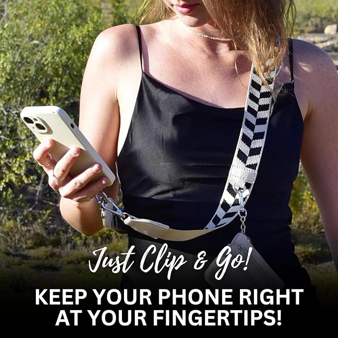 Save the Girls Original Clip and Go Phone Strap Pattern - Crossbody Phone Strap Chain with Zipper Wallet Pouch