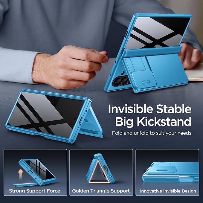 TONGATE Wallet for Z Fold 7 Case with Privacy Screen Protector, [4-Card Holder][Anti Spy] Built-in Large Stand & Slide Camera Cover Z7 Phone Case for Samsung Galaxy Z Fold 7 2025 8", Lake Blue