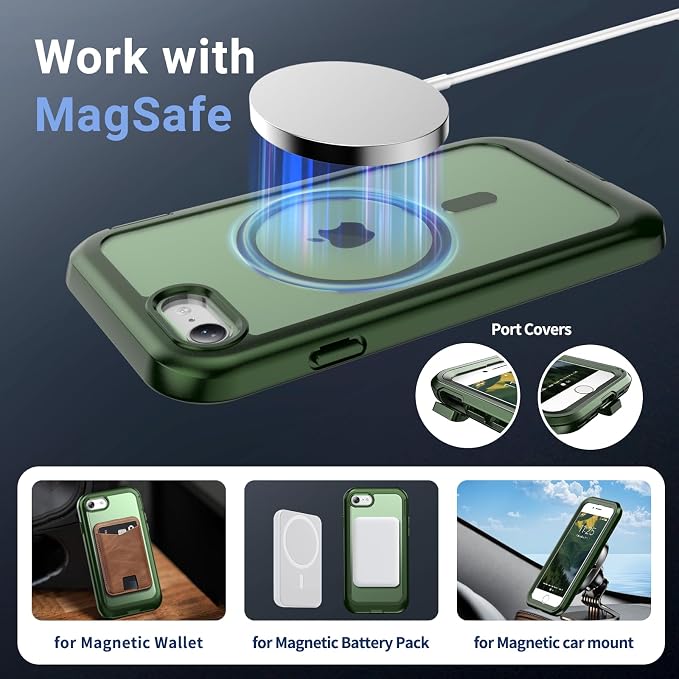 jaroco Magnetic for iPhone SE Case 3rd/2rd,iPhone 8/7 Case, [Compatible with MagSafe][Military Grade Drop Protection][Heavy Duty Protection][Non-Slip] 2-Layer Bumper Phone Case 4.7''-Army Green