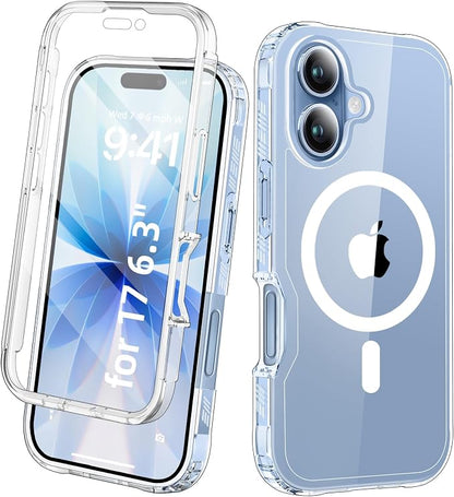 Compatible with iPhone 17 Case Clear, Built-in Screen Protector, [Compatible with MagSafe] Full Body Rugged Phone Case, Shockproof Protective Magnetic Cover for iphone17 6.3" (Clear)