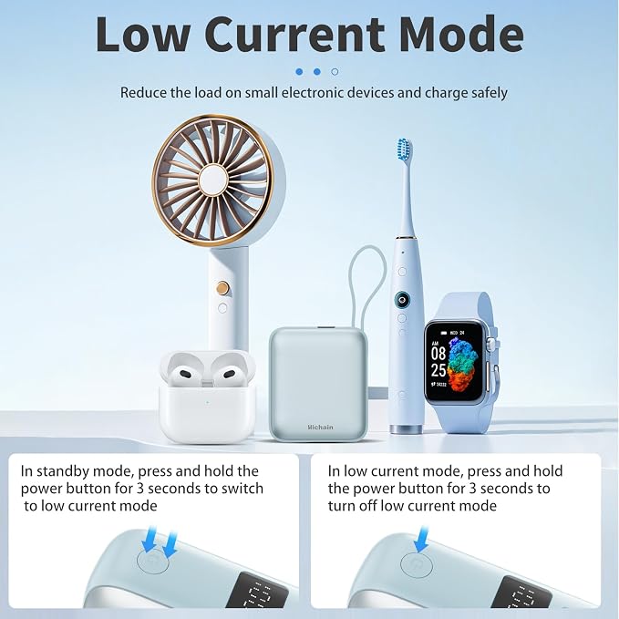 Hichain Mini Portable Charger with Built in Cables LED Display, Mini Power Bank 10000mAh 22.5W USB-C Fast Charging Portable Charger, Small Power Bank for iPhone Compatible with iPad & Android Blue
