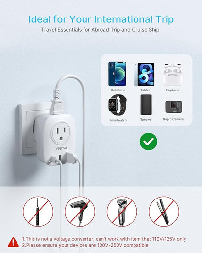 2 Pack Italy Travel Plug Adapter, VINTAR Foldable Italy Power Adapter with 2 AC Outlets 1 USB and 2 USB C Ports, 3 Prong Grounded Type L Plug Adapter for US to Italy Rome Uruguay Chile