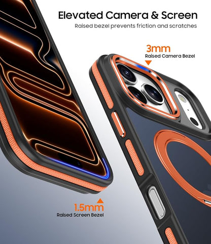 for iPhone 17 Pro Max Case with 360 Magnetic Ring Stand, Fit MagSafe, Military-Grade Shockproof Protection, Non-Slip Slim Translucent Protective Phone Cover, Orange