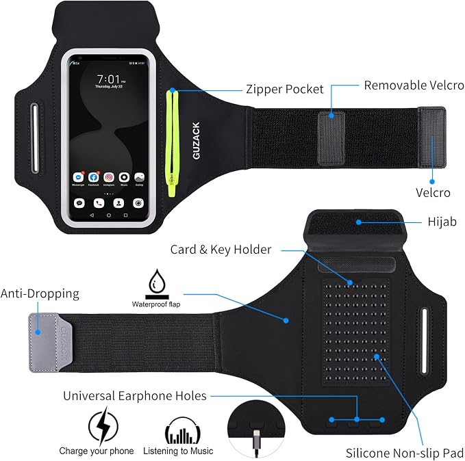 Running Armband with Earphone Pouch & Card Slot, Running Phone Holder for iPhone 17 16 15 14 Pro Max Plus Galaxy S25 S24 S23 Ultra, Up to 6.8" Phones