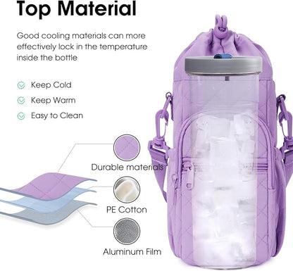 sportsnew Water Bottle Holder with Strap 32oz 40oz Insulated Water Bottle Carrier Sling Bag with Phone Pocket Crossbody