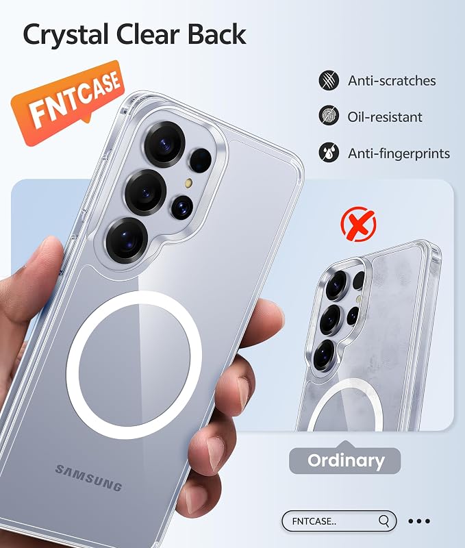 FNTCASE for Galaxy S25 Ultra Case Clear, Fit for Magsafe, Screen Protector | Anti Yellowing Magnetic Back, 14FT Military Grade Drop Protection, Shockproof Protective Phone Cover, Transparent