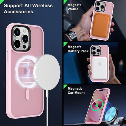 MOCCA Strong Magnetic for iPhone 14 Pro Max Case [Compatible with Magsafe] [10FT Military Grade Protective] Translucent Matte Slim Shockproof Case for iPhone 14 Pro Max 6.7"-Pink
