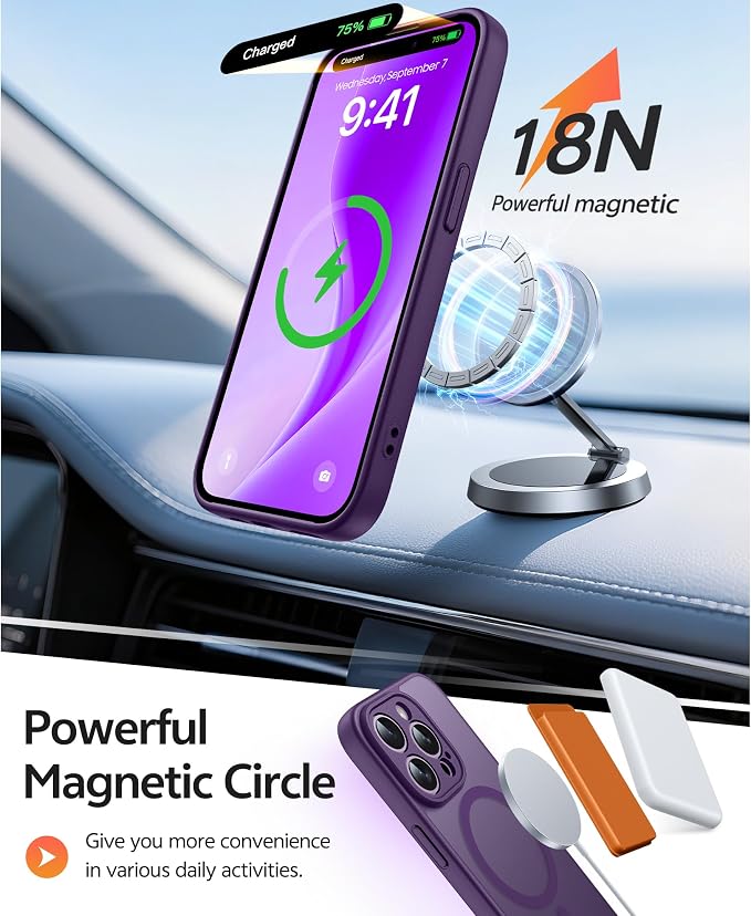 FNTCASE for iPhone 14 Pro Max Case: [Compatible with Magsafe] Translucent Matte Cases with [Full Camera Protection] [Screen Protector] Military Grade Shockproof Protective Phone Cover - Purple