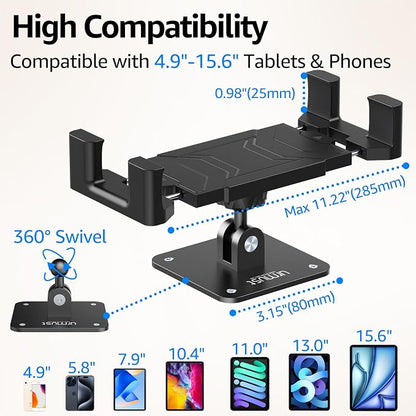 Urmust Universal Tablet Wall Mount Holder, 360 Adjustable, for 4.7-15.6" Devices, iPad, iPhone, Galaxy Tab, Surface Pro, Sturdy Aluminum Wall Phone Holder, for Home, Office & Public Spaces