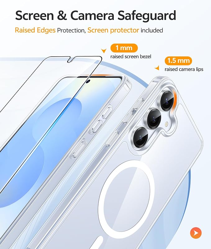 FNTCASE for Galaxy S25/S24 Plus Case, Fit for Magsafe, Screen Protector | Anti Yellowing Magnetic Back, 14FT Military Grade Drop Protection, Shockproof Protective Phone Cover, Transparent