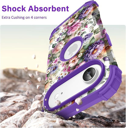 Hocase for iPhone Air Case 6.5", Heavy Duty Shockproof Protection Soft Silicone Rubber+Hard Plastic Bumpers Hybrid Protective Case for iPhone Air 2025 - Purple Pink Flowers