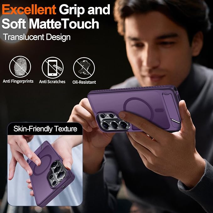 For Samsung Galaxy S26 Ultra Case with Kickstand,1*Screen Protector,[Compatible with Magsafe]Translucent Matte Military-Grade Protection,Magnetic Phone Case for Samsung Galaxy S26 Ultra,6.9"-Purple