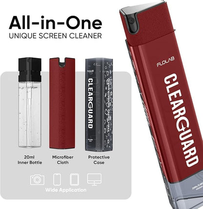 FLOLAB Clear Guard Screen Cleaner for iPhone, Mobile Phone, Laptop, Tablet, Spray and Microfiber Cloth All in one, Easy to Clean, Portable - Atomic Red