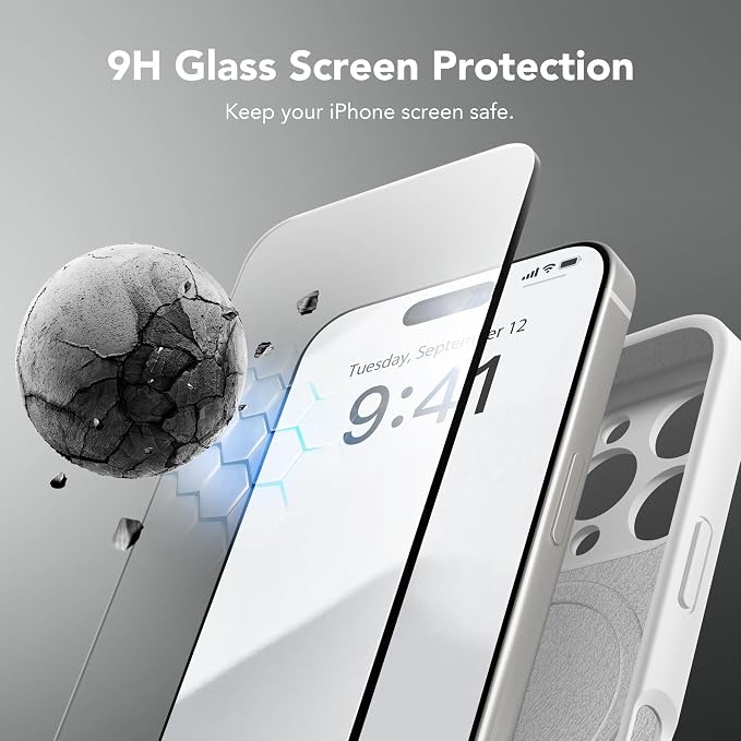 Magnetic for iPhone 16 Pro Max Case, Compatible with MagSafe, [Full Camera Protection][Screen Protector] Silicone Shockproof Protective Phone Case for iPhone 16 Pro Max 6.9", White