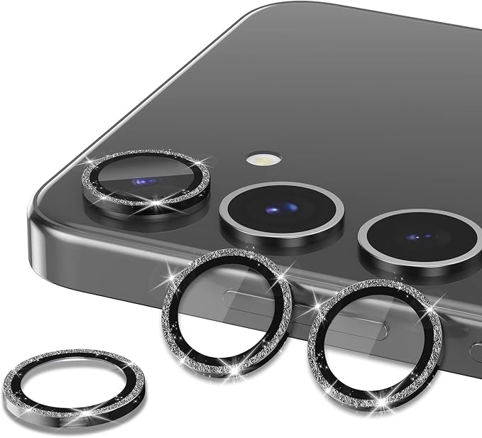 for Samsung Galaxy S25 Plus Camera Lens Protector, Electroplated Matte Back with 9H Tempered Glass Lens Protector, [Strong Adsorption] [Case-Friendly] Metal Ring HD Clear Lens Cover,BlackShiny