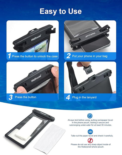 wellhouse Waterproof Phone Pouch, Waterproof Phone Case for iPhone 17 16 15 14 13 Pro Max XS Samsung, IPX8 3D Cellphone Dry Bag Beach Essentials (1 Pack - Black8.0, 8 inch)