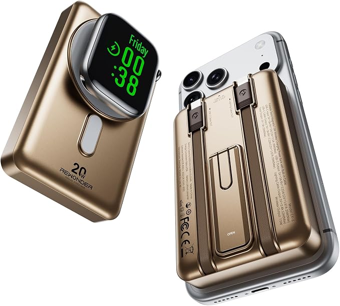 Magsafe Charger 10000mAh PD 20W Power Bank for iPhone & Apple Watch | Magnetic power bank, built-in 2 charging cables, PD 20W fast charge, compatible with iPhone 12-17 & Apple Watch Series