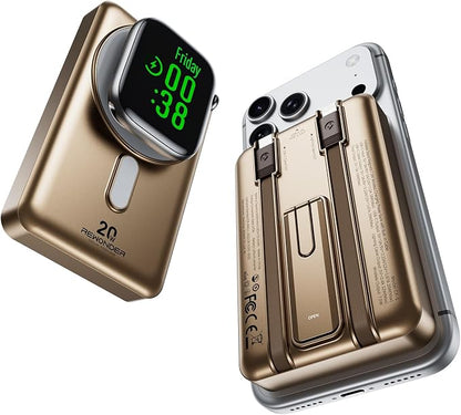 Magsafe Charger 10000mAh PD 20W Power Bank for iPhone & Apple Watch | Magnetic power bank, built-in 2 charging cables, PD 20W fast charge, compatible with iPhone 12-17 & Apple Watch Series