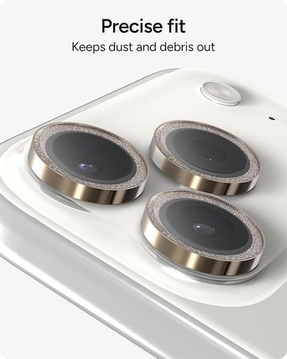 ZAGG iPhone Camera Lens Protector for iPhone 17/16/15 Pro and Pro Max Models - Gold Glitter, Camera Ring, Maximum Impact & Scratch Protection, Anti-Reflective Technology, Glass Elite